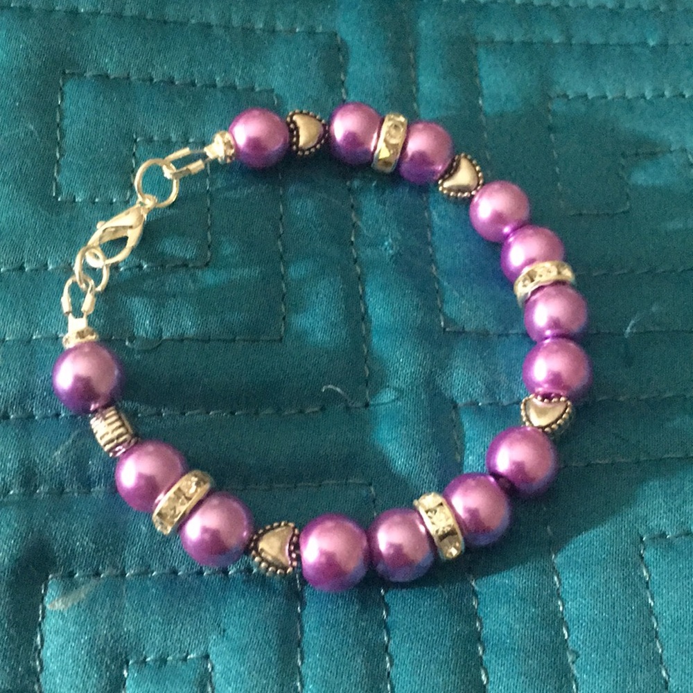 Purple or Mauve faux pearl rhinestone bracelet